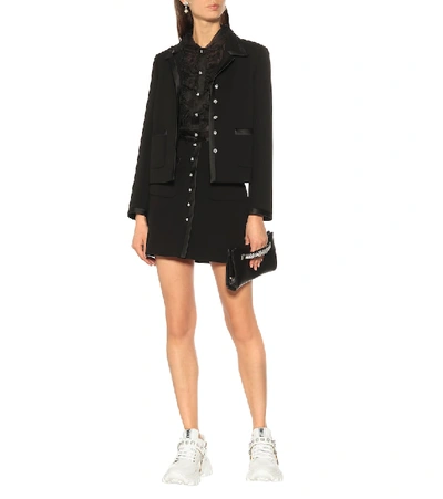 Shop Miu Miu Embellished Wool Miniskirt In Black