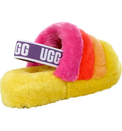 Shop Ugg Fluff Yeah Pride Genuine Shearling Slide Slipper In Pride Yellow