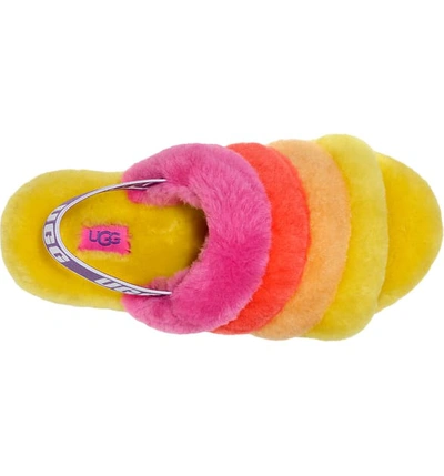 Shop Ugg Fluff Yeah Pride Genuine Shearling Slide Slipper In Pride Yellow