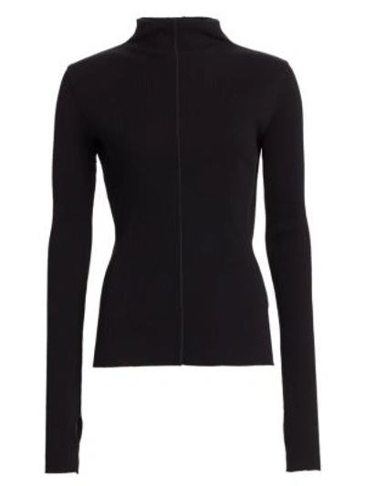 Shop Helmut Lang Women's Highneck Cotton Rib-knit Top In Black