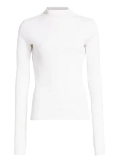 Shop Helmut Lang Highneck Cotton Rib-knit Top In White
