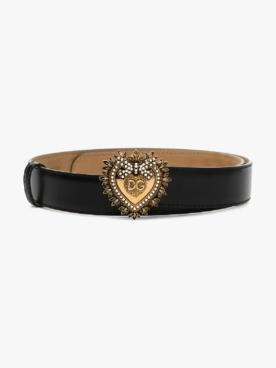 Dolce & Gabbana Black Devotion Heart Buckle Belt In Black