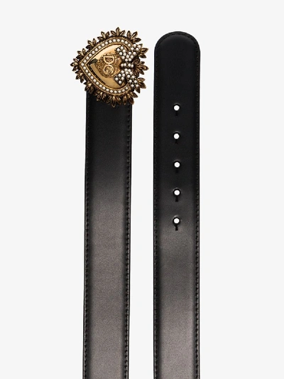 Dolce & Gabbana Black Devotion Heart Buckle Belt In Black