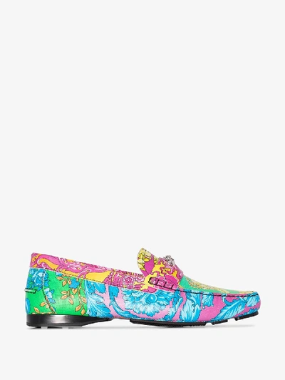 Shop Versace Multicoloured Baroque Print Leather Loafers