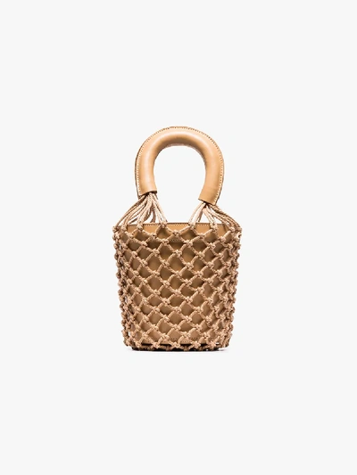 Shop Staud Nude Moreau Woven Leather Bucket Bag In Neutrals