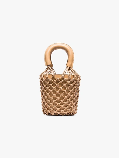 Shop Staud Nude Moreau Woven Leather Bucket Bag In Neutrals
