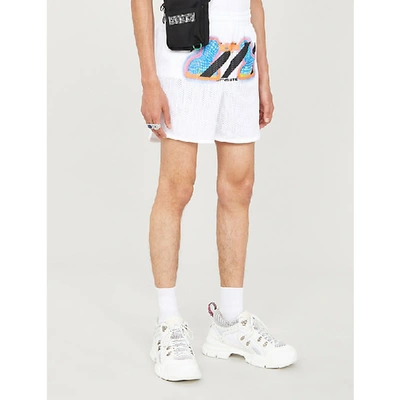 Shop Off-white Branded Graphic-print Mesh Shorts In White Multicolor