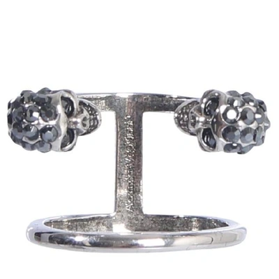 Shop Alexander Mcqueen Crystal Skull Ring In Silver