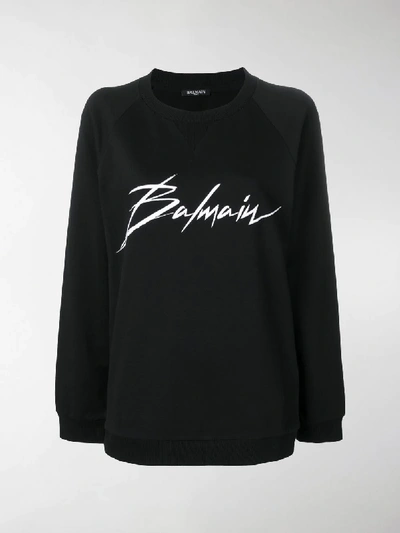 Shop Balmain Crewneck Signature Sweatshirt In Black