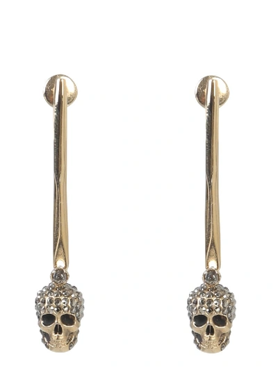 Shop Alexander Mcqueen Pave Skull Earrings In Gold