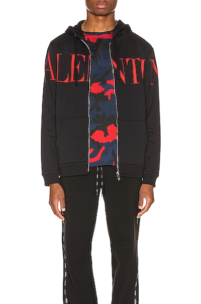 Shop Valentino Logo Hoodie In Black,red In Black & Red