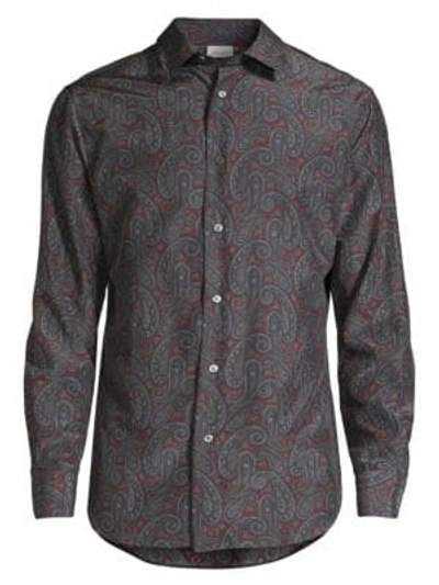 Shop Brioni Men's Silk Paisley Print Sport Shirt In Burgundy Grey