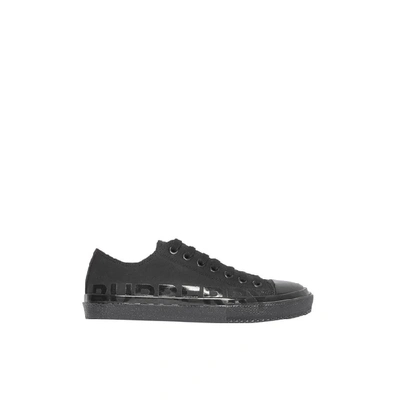 Shop Burberry Logo Print Cotton Gabardine Sneakers In Black