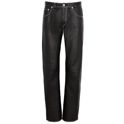 Shop Loewe Black Straight-leg Leather Trousers