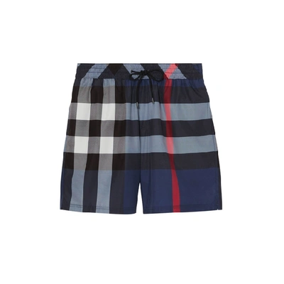 Shop Burberry Check Drawcord Swim Shorts In Carbon Blue Ip Check