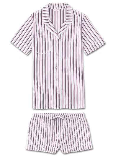Shop Derek Rose Women's Shortie Pyjamas Milly 8 Cotton Full Satin Stripe Berry