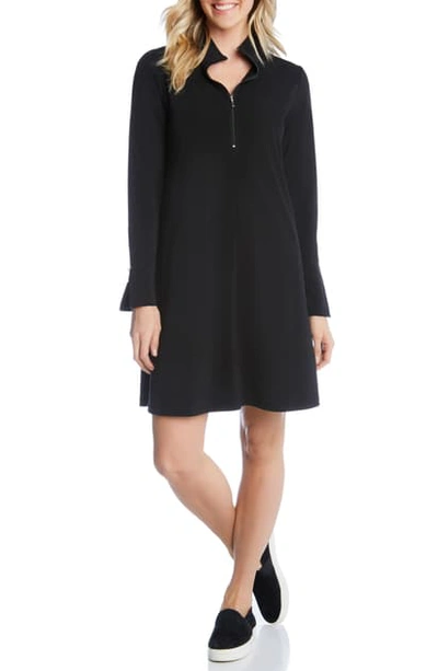 Shop Karen Kane Quarter Zip A-line Dress In Black