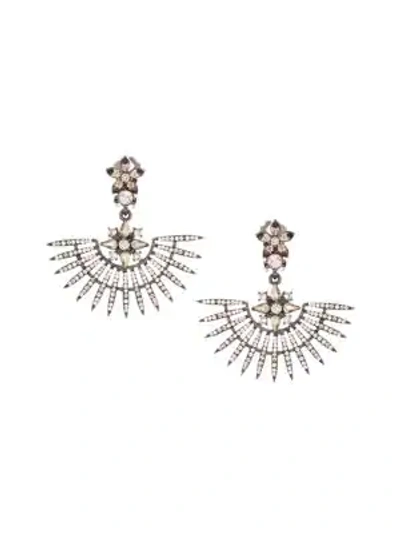 Shop Oscar De La Renta Swarovski Crystal Pave Point Fan Earrings In Silk