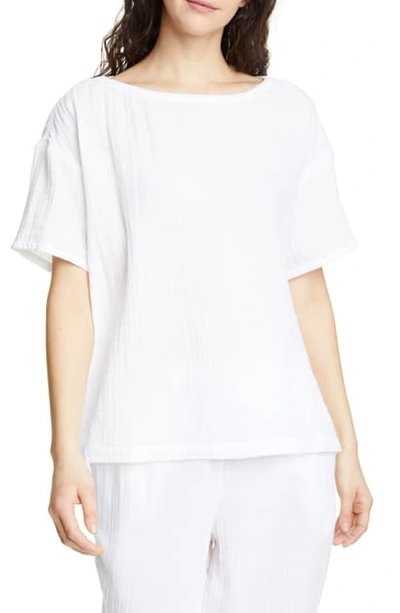 Shop Eileen Fisher Boat Neck Boxy Organic Cotton Top In White