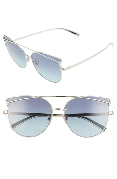 Shop Tiffany & Co 61mm Cat Eye Sunglasses - Silver/ Azure Gradient