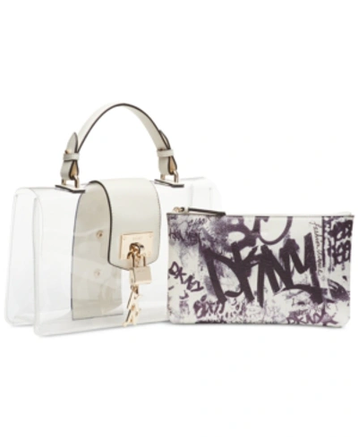 Shop Dkny Elissa Logo Graffiti Flap Clear Shoulder Bag, Created For Macy's In White Graffiti/gold