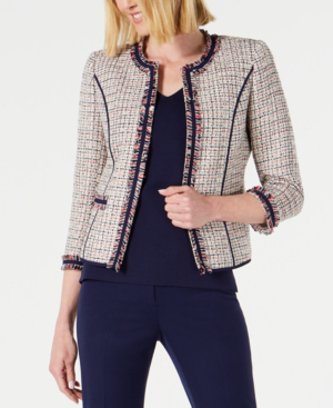 anne klein tweed fringe jacket