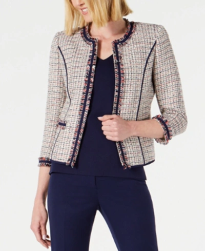 Shop Anne Klein Cropped Fringe Jacket In Anne White/eclipse