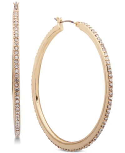Shop Dkny Gold-tone Crystal Pave Medium Medium Hoop Earrings