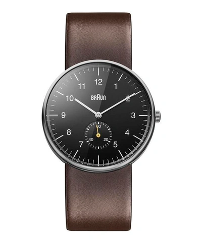 Shop Braun Classic Stainless Steel Leather Strap Watch In Brown