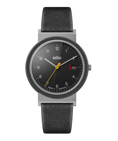 Shop Braun Classic Stainless Steel Leather Strap Watch In Black