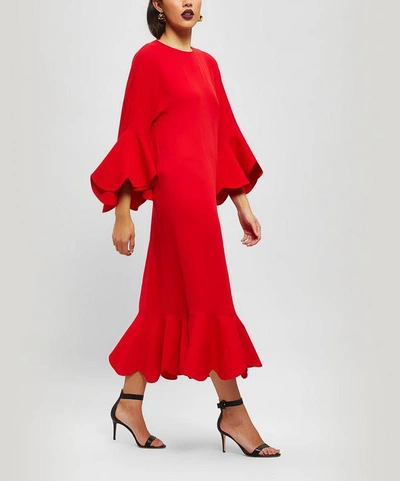 Shop Valentino Peplum Hem Silk Dress In Red