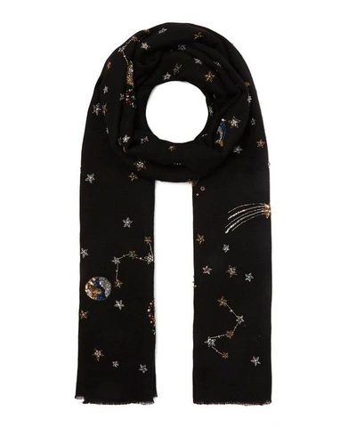 Shop Janavi Embroidered Midnight Fantasy Cashmere Scarf In Black