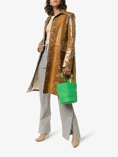 Shop Marni Snake Print Single-breasted Leather Coat In Neutrals