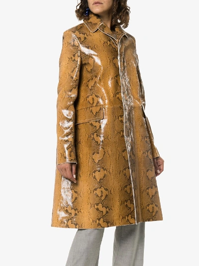 Shop Marni Snake Print Single-breasted Leather Coat In Neutrals