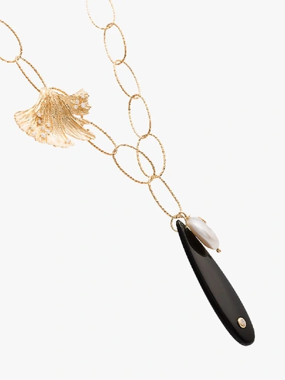 Shop Apples & Figs 24k Gold Vermeil Sea Shore Pendant Necklace In Gold + Black