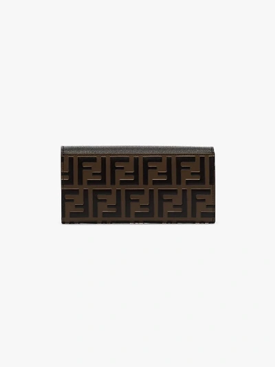 Shop Fendi Brown And Black Ff Logo Leather Wallet On Chain