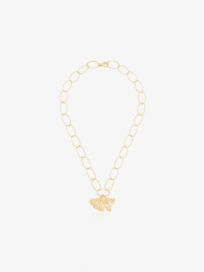 Shop Apples & Figs 24k Gold Vermeil Allegory Of Hope Leaf Necklace In Metallic