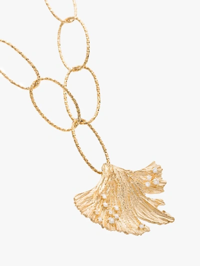Shop Apples & Figs 24k Gold Vermeil Allegory Of Hope Leaf Necklace In Metallic
