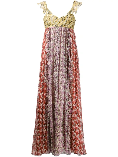 Shop Valentino Mixed Print Floral Maxi Dress - Orange