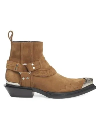 Shop Balenciaga Women's Santiag Harness Suede Western Boots In Light Brown