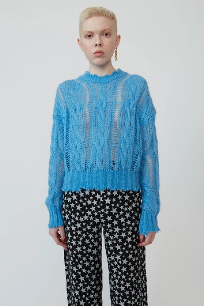 Shop Acne Studios Frayed Cable Knit Sweater Sky Blue