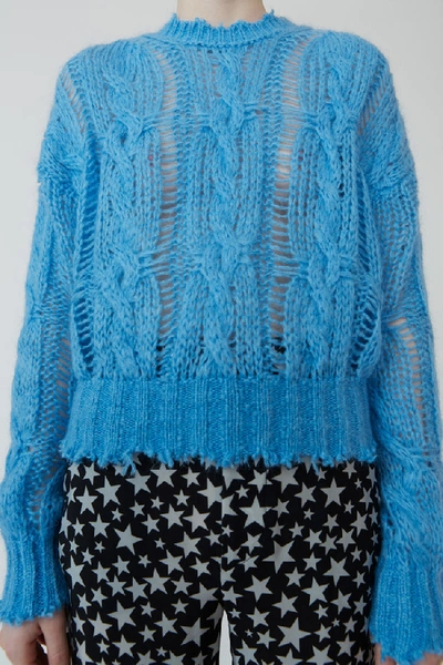 Shop Acne Studios Frayed Cable Knit Sweater Sky Blue