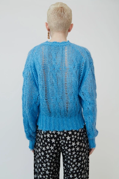 Shop Acne Studios Frayed Cable Knit Sweater Sky Blue