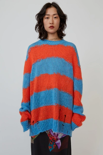 Shop Acne Studios Distressed Striped Sweater Blue/coral