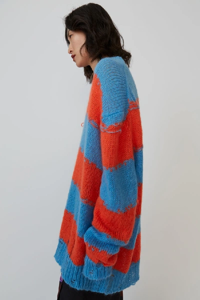 Shop Acne Studios Distressed Striped Sweater Blue/coral