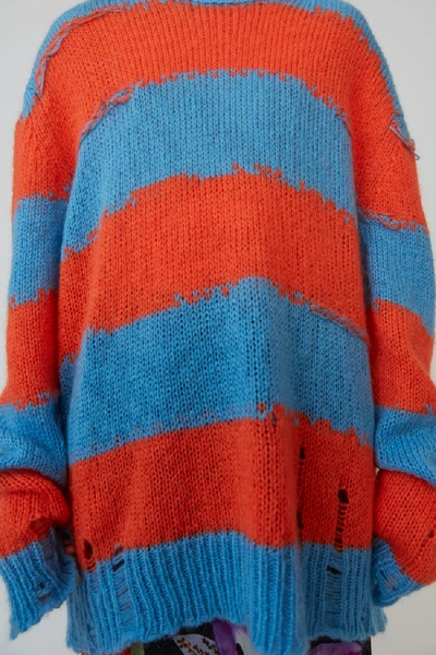 Shop Acne Studios Distressed Striped Sweater Blue/coral