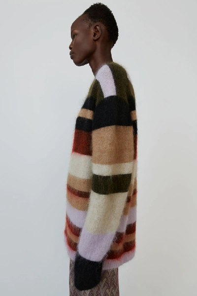 Shop Acne Studios Oversized Striped Sweater Olive/red Multi