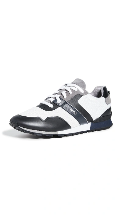 Shop Hugo Boss Parkour Mesh Sneakers In Grey