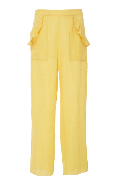 Shop Alix Of Bohemia Tulip Ruffled Cotton Wide-leg Pants In Yellow