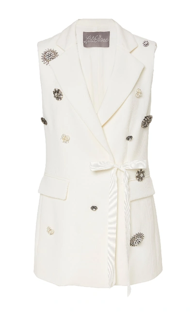 Shop Lela Rose Crystal Button-embellished Wool-blend Vest In White